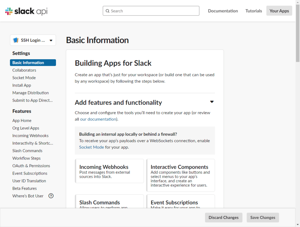 Slack API - Basic Information Screen for Slack App